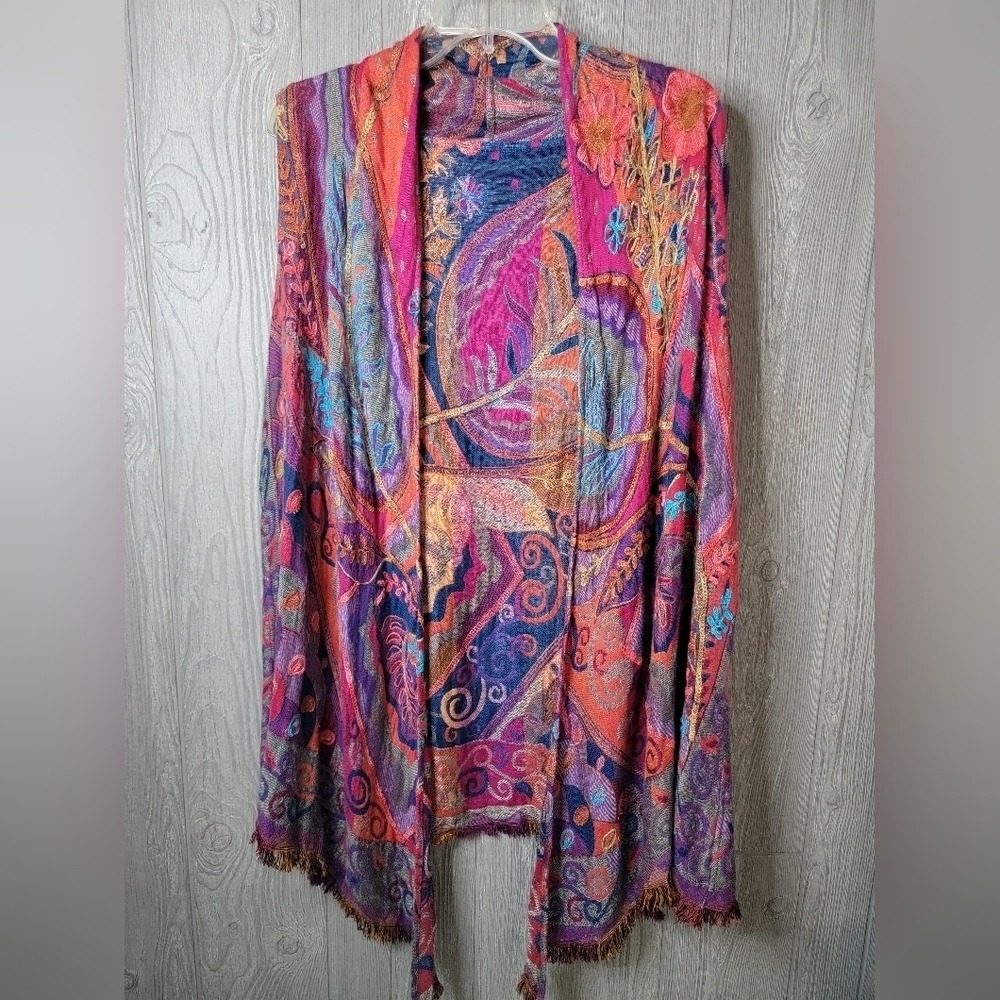 ♡Colorful Embroidered Bohemian Open Front Cardigan Small Call Outs.